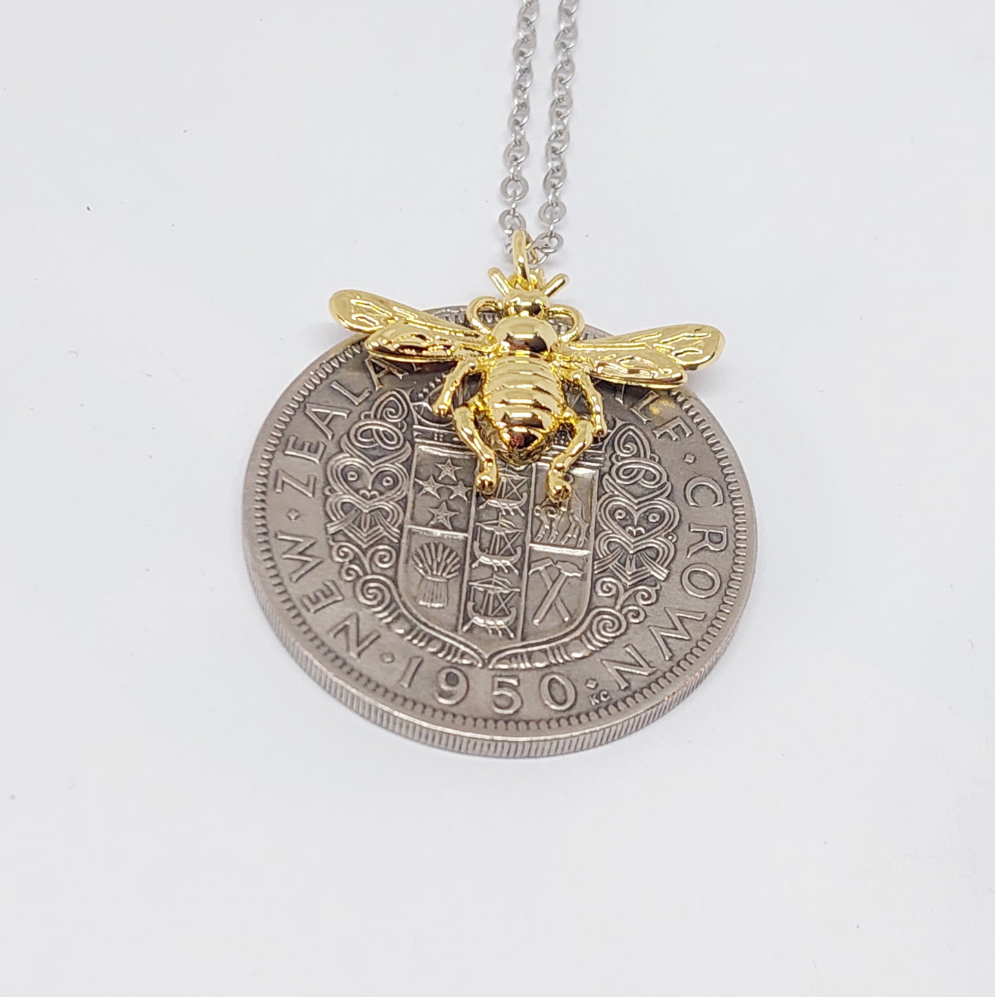 Re-minted Half Crown Pendant with Large Gold Honeybee