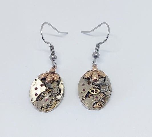 NEW!! Timepiece Mixed Metal Earrings - Tiny Golden Bees