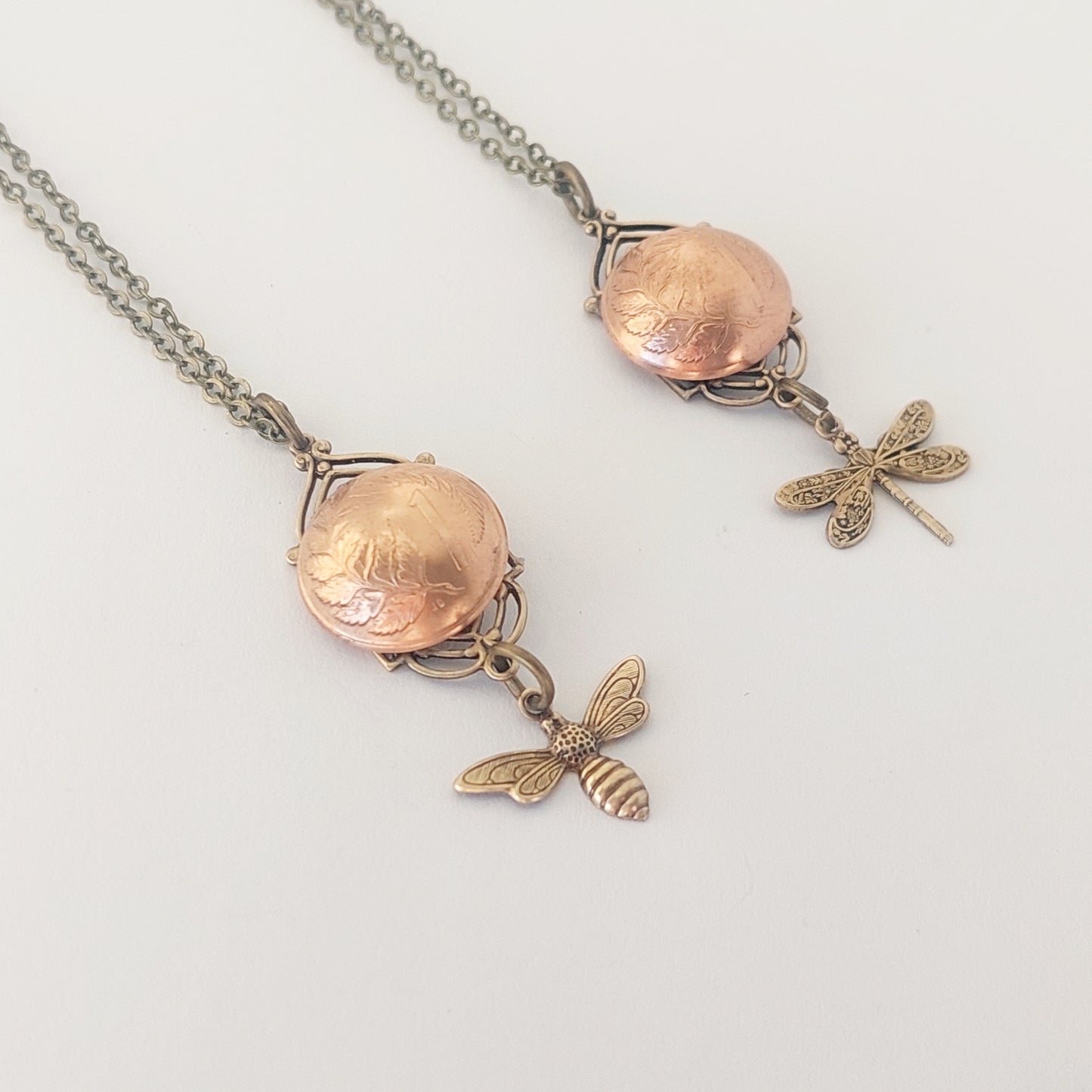 Re-minted Art Deco Window Pendants with Bees or Dragonflies - Brass