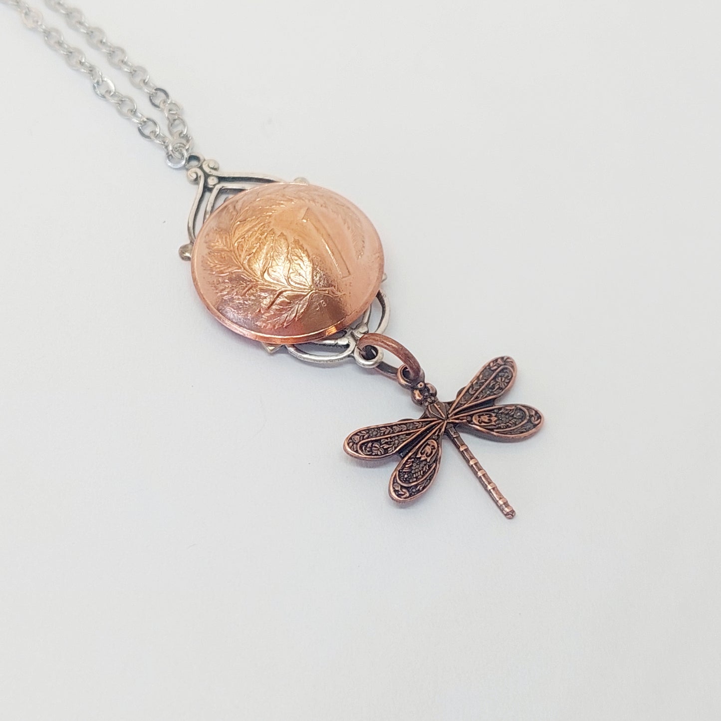 Re-minted Art Deco Window Pendant with Dragonfly - Mixed Metal