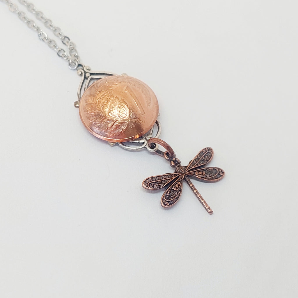 NEW!! Re-minted Art Deco Window Pendant with Dragonfly - Mixed Metal