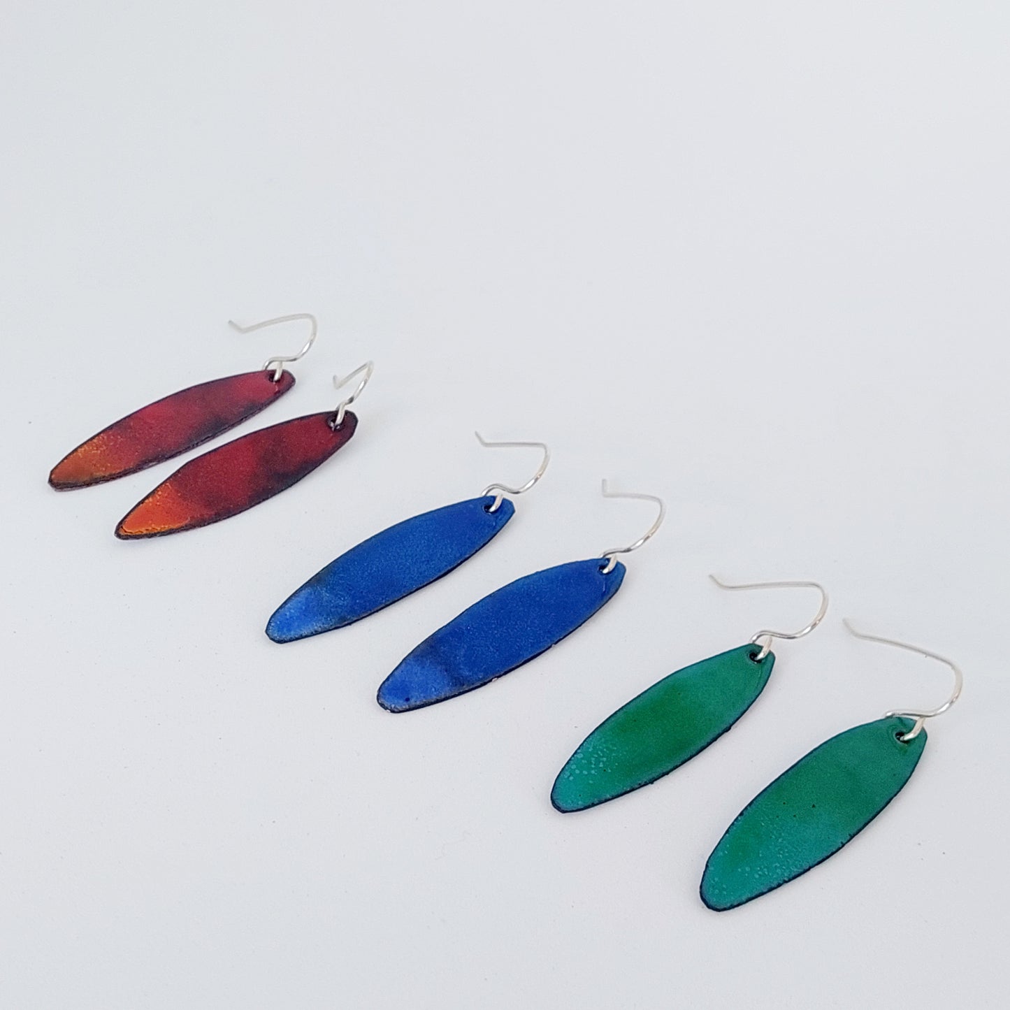 Glass Art - Enamelled Skinny Leaf Earrings