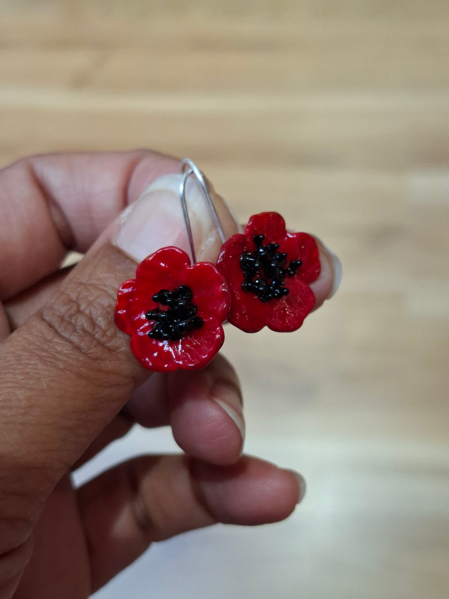 NEW! Glass Art Anzac Poppy Earrings - Two sizes