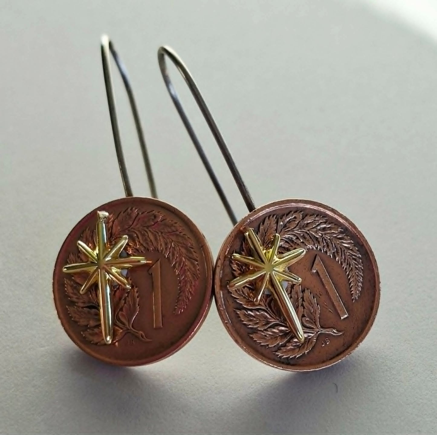 NEW! Matariki collection - Re-minted: One cent coin earrings with gold stars