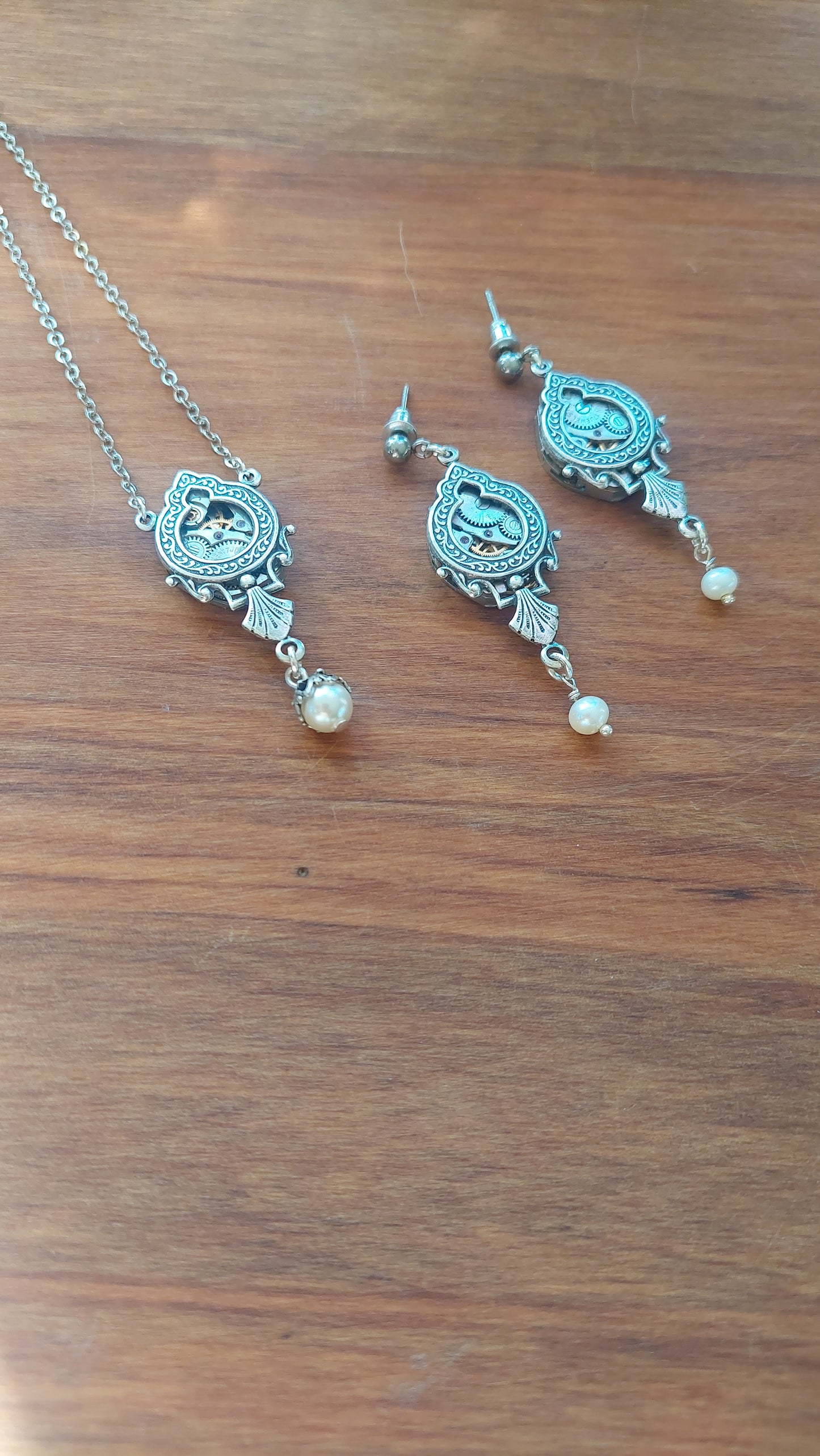 NEW!! Timepiece Ornate Window Earrings with Pearls