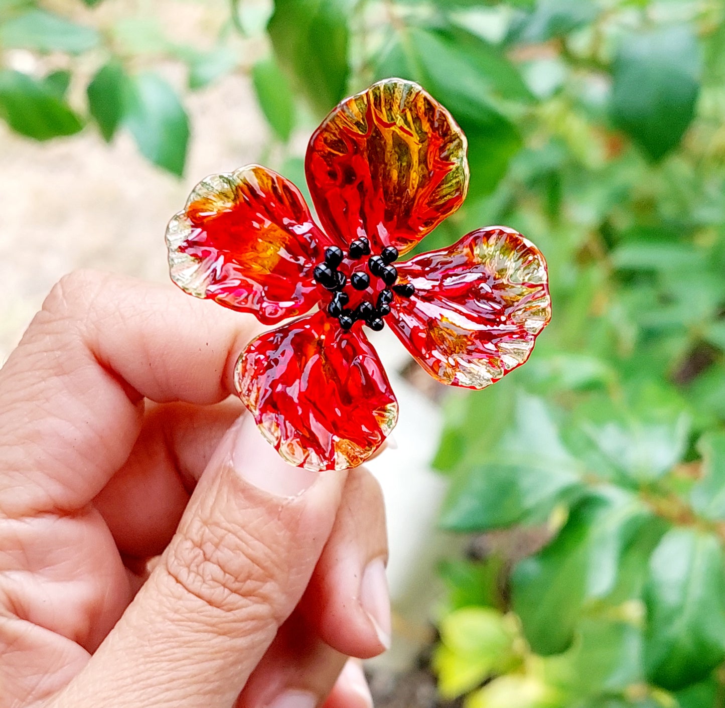 Glass Art - Anzac Red Poppy Stems