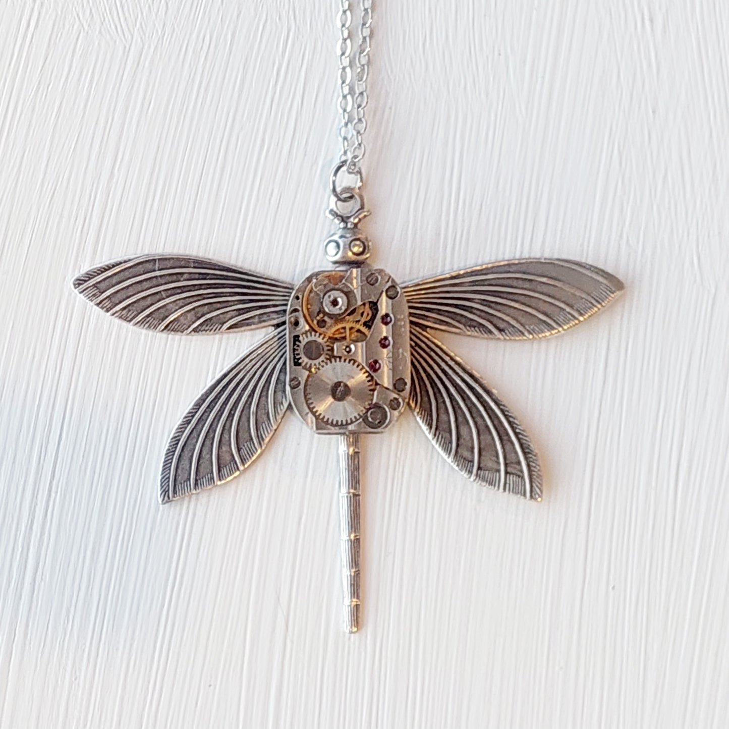Timepiece Victorian Dragonfly Pendant - Silver