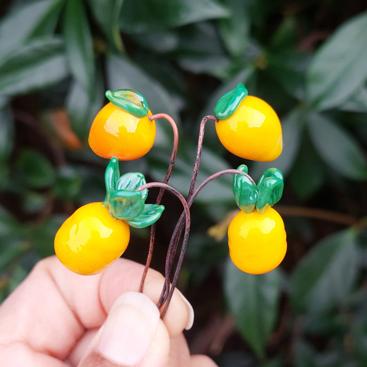 NEW!! Glass Art - Tropical Fruits: Mini Mango and Pineapple Stems