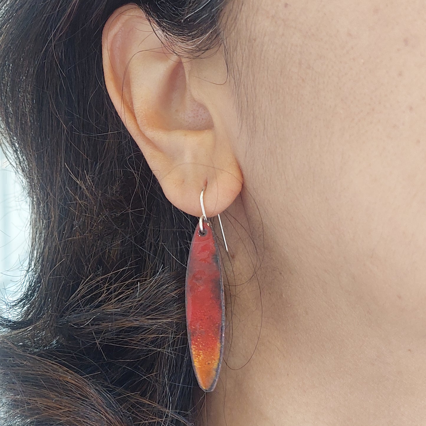Glass Art - Enamelled Skinny Leaf Earrings