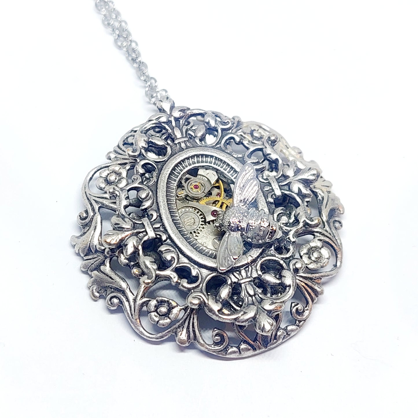 SP Ornate Stacked Filigree Pendant with Bee - Silver - wholesale