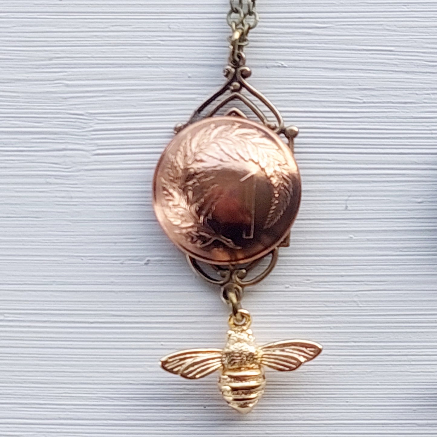 Re-minted Art Deco Necklace with Gold Honeybee