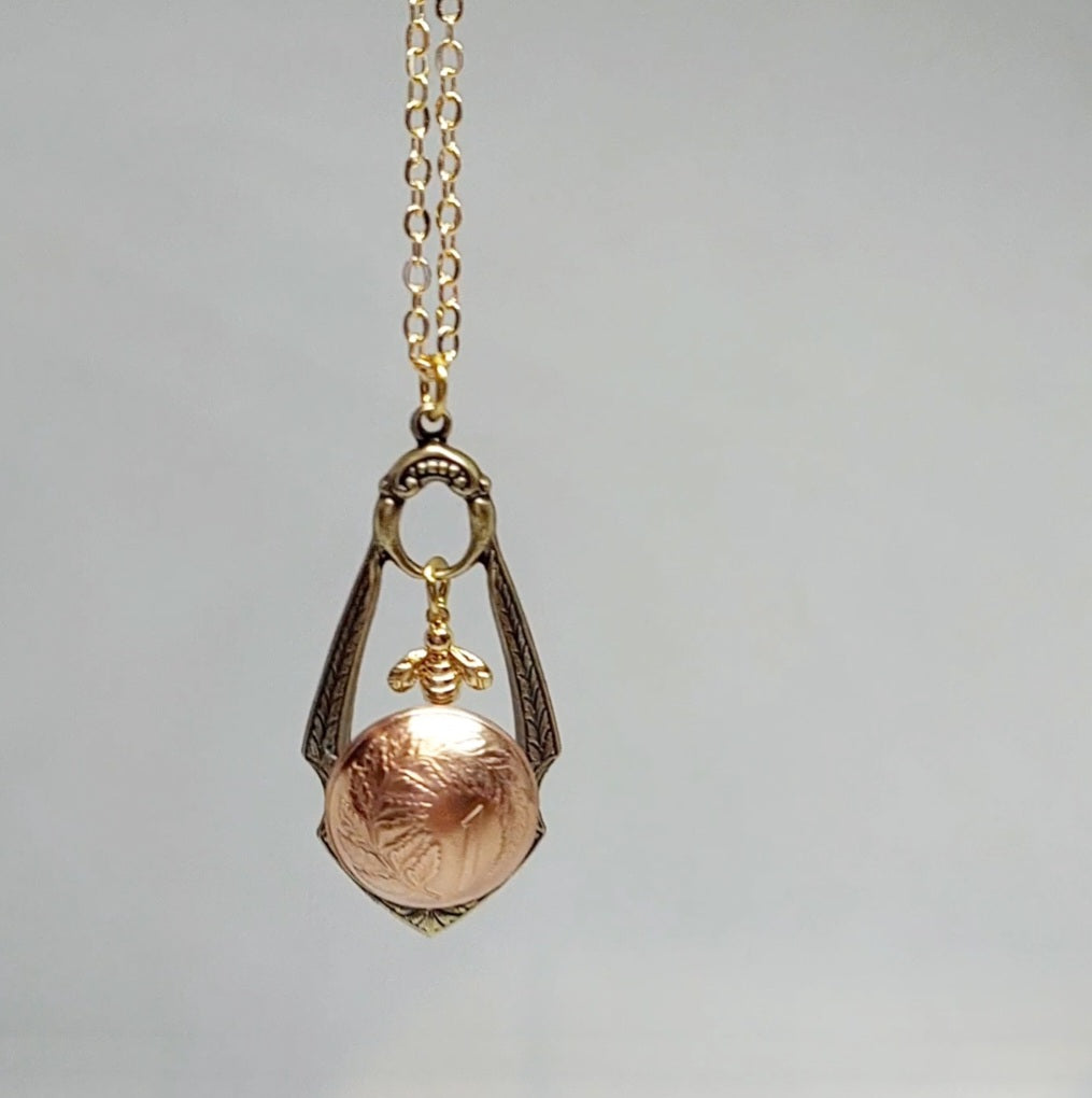Co Ornate Drop Pendant with Tiny Gold Bees and One Cent Coin - wholesale