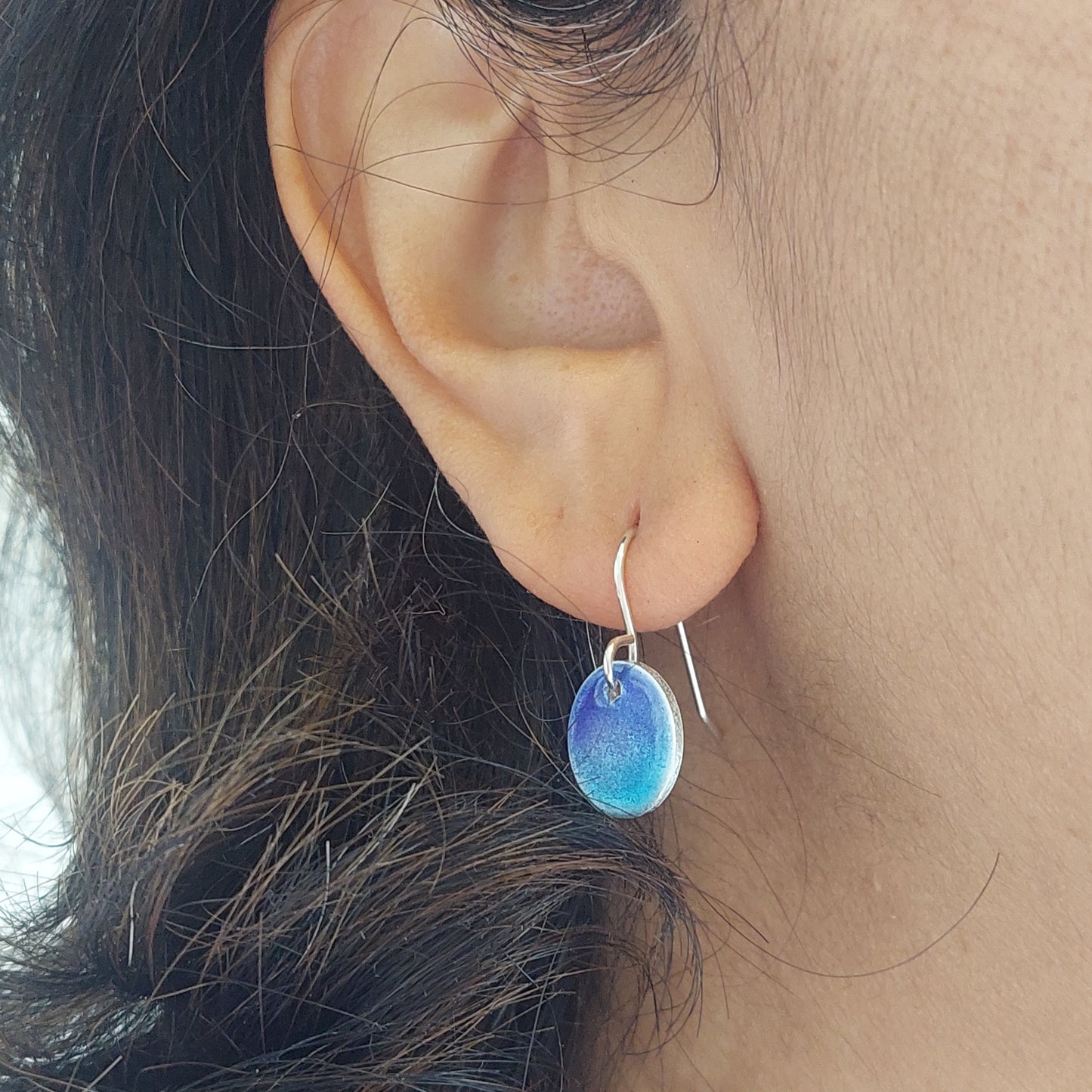 NEW!! Glass Art - Enamelled silver disc earrings