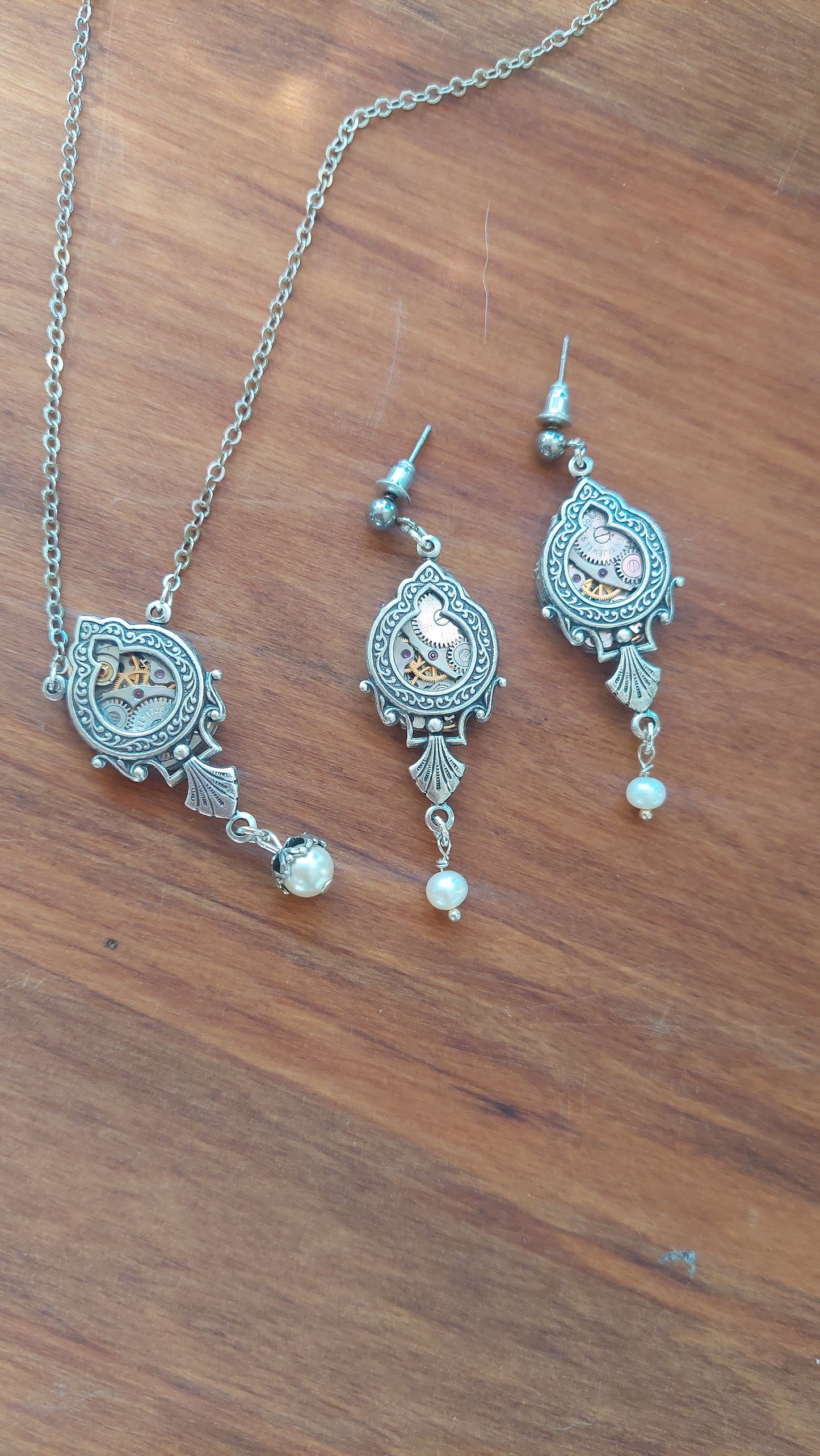 NEW!! Ornate Window Pendant with Timepiece and Pearl