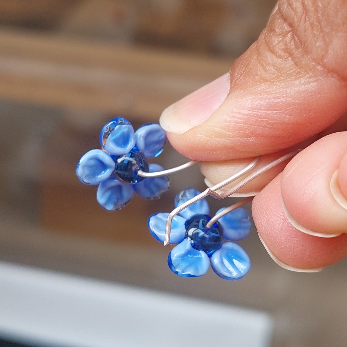 Glass Art Forget Me Not Drop Earrings