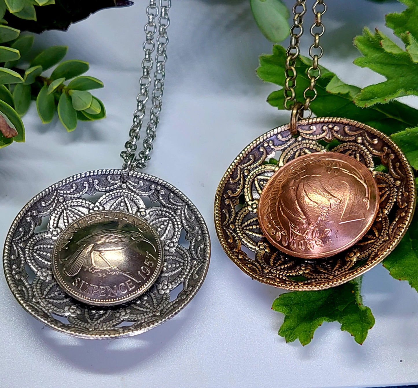 SALE! Re-minted Domed Two Way Garden Circle Pendant with Two Cent Coin - 40% off!