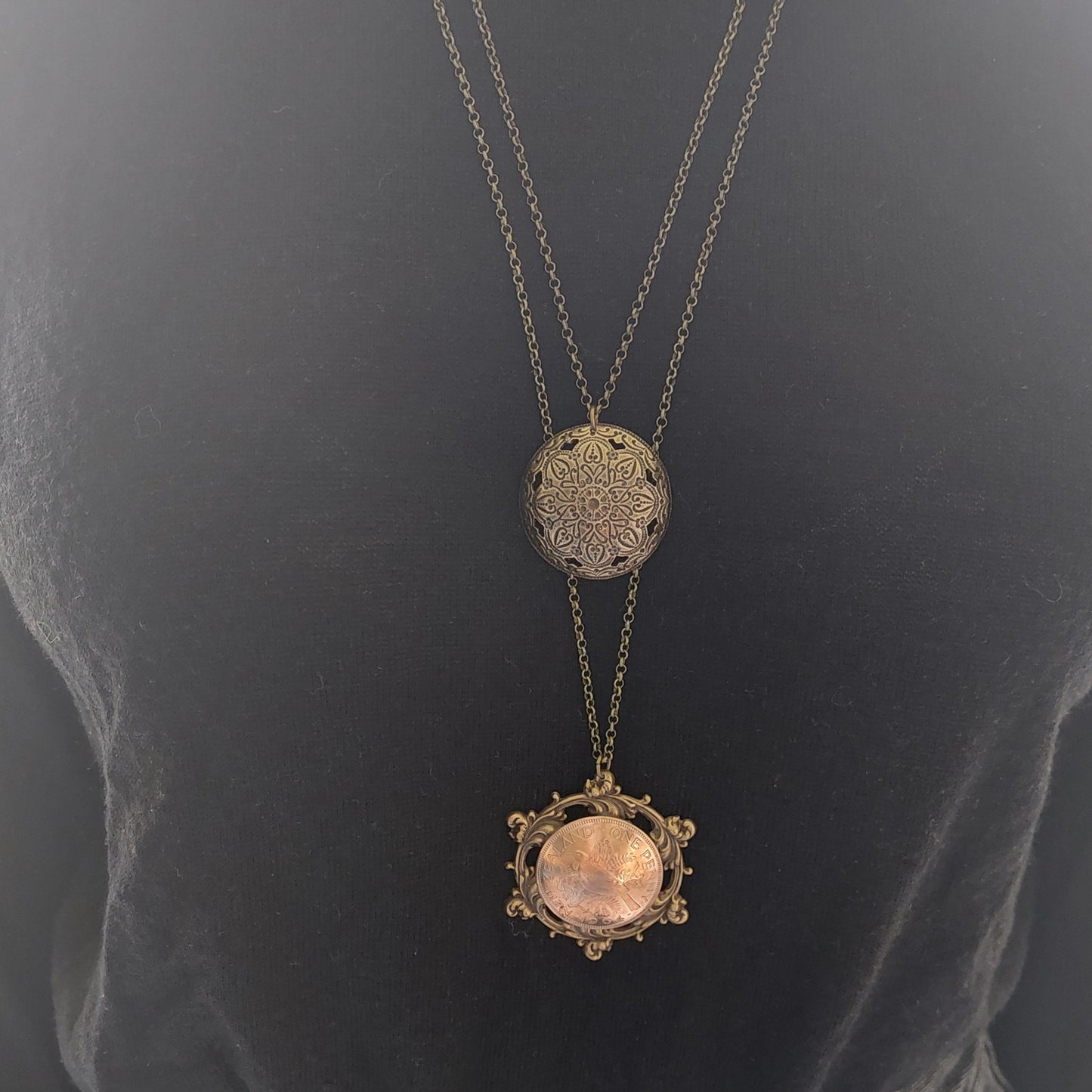 SALE! Re-minted Domed Two Way Garden Circle Pendant with Two Cent Coin - 40% off!