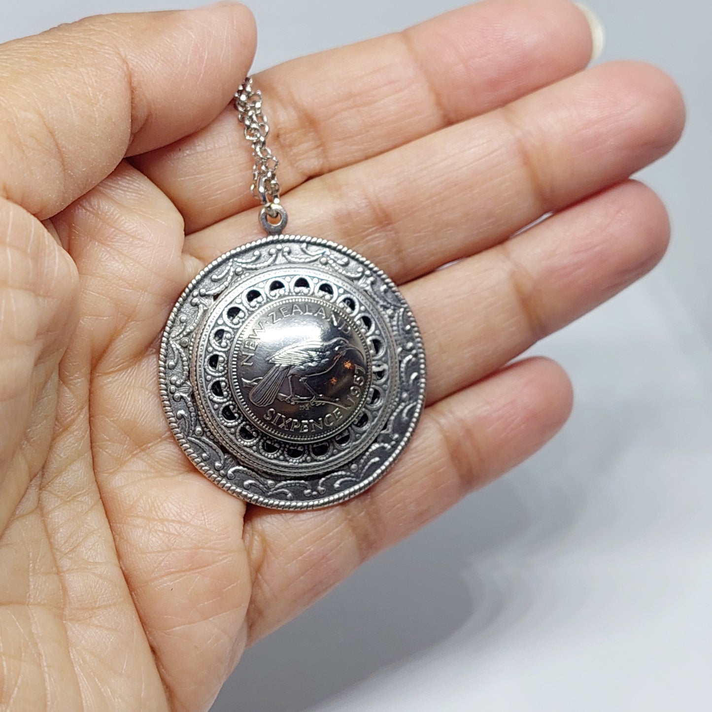 SALE!! Re-minted Sixpence Stacked Circle Pendant
