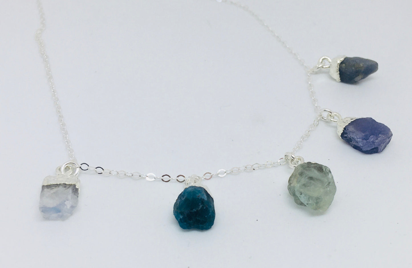 SALE!! Natural Gemstones - Silver Five Stone Necklace with NZ inspired colours