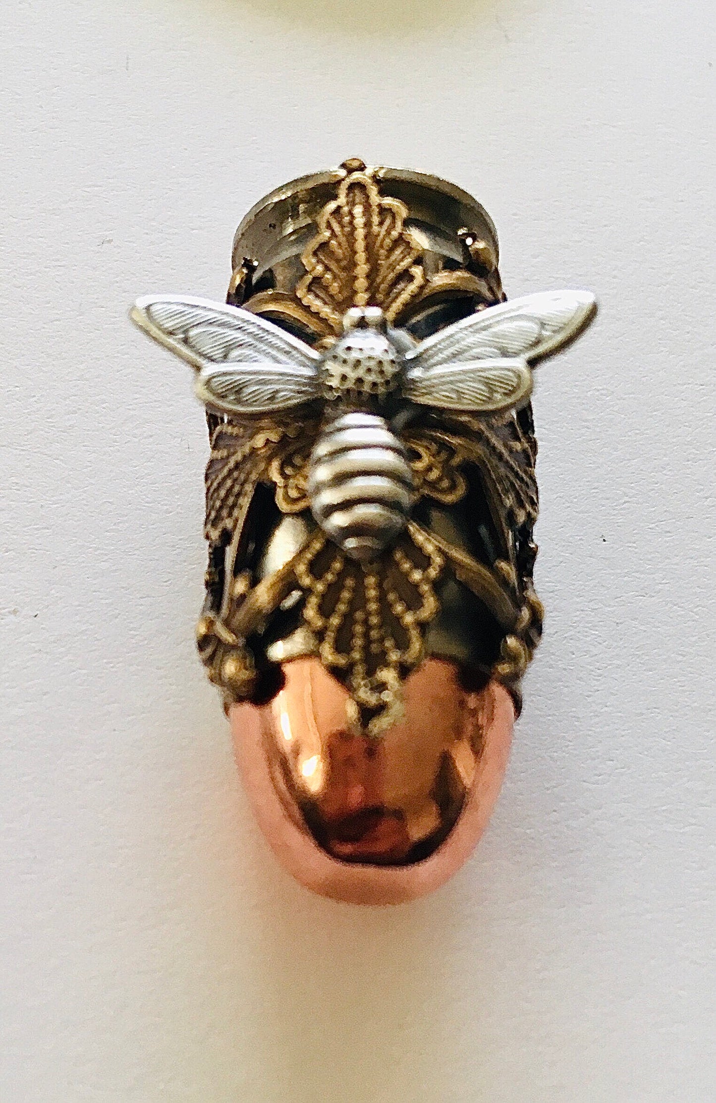 Large mixed metal filigree copperhead pendant - dragonfly or bee