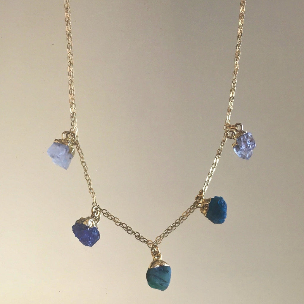 SALE!! Natural Gemstones - Gold Five Stone Necklace with NZ inspired colours