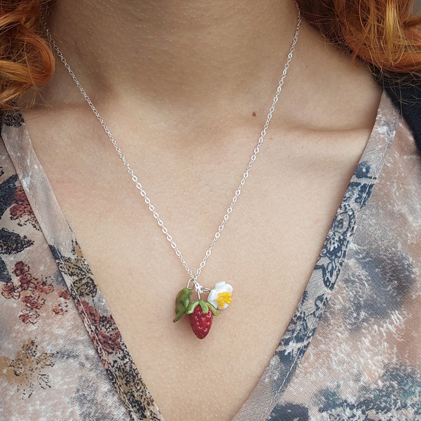 NEW!! Glass Art - Small Strawberry Cluster Necklace