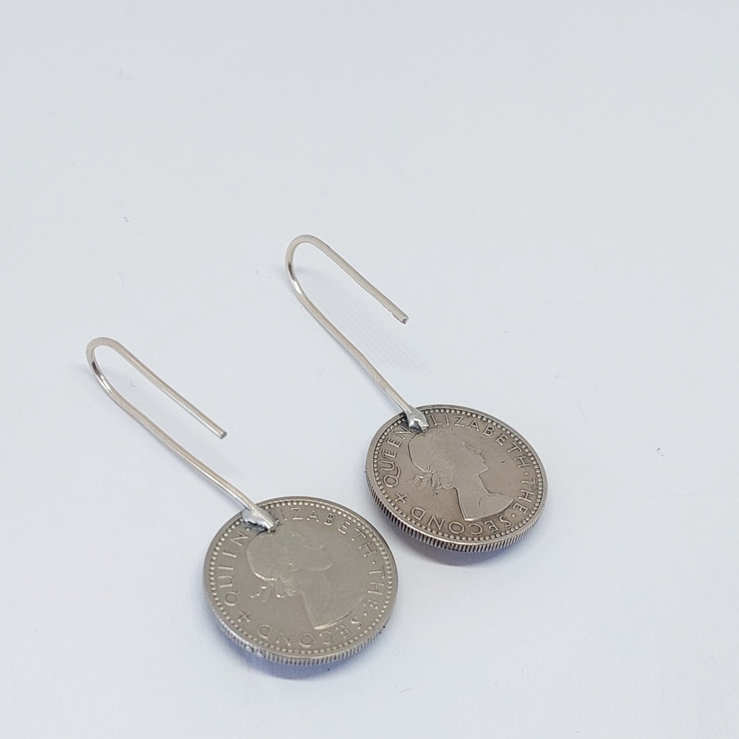 NEW!! Re-minted Artisan Coin Earrings with Tiny Bees - Sixpence