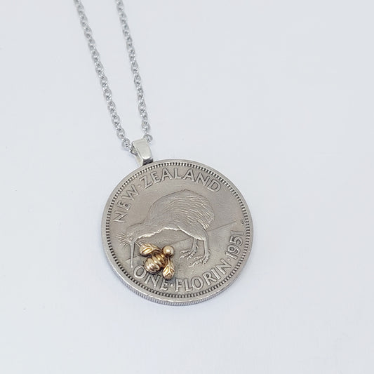 Re-minted One Florin Pendant with Tiny Bee