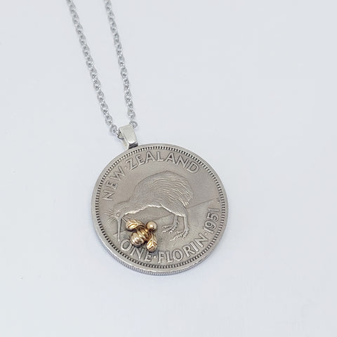 NEW!! Re-minted One Florin Pendant with Tiny Bee