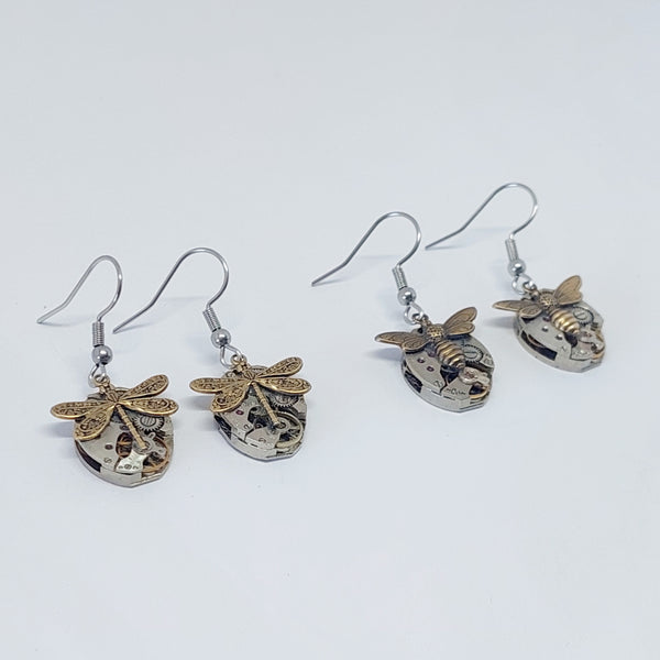 Bestseller! Timepiece earrings - dragonflies or bees