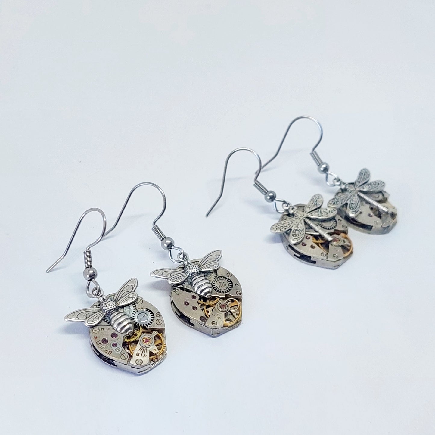 Bestseller! Timepiece earrings - dragonflies or bees