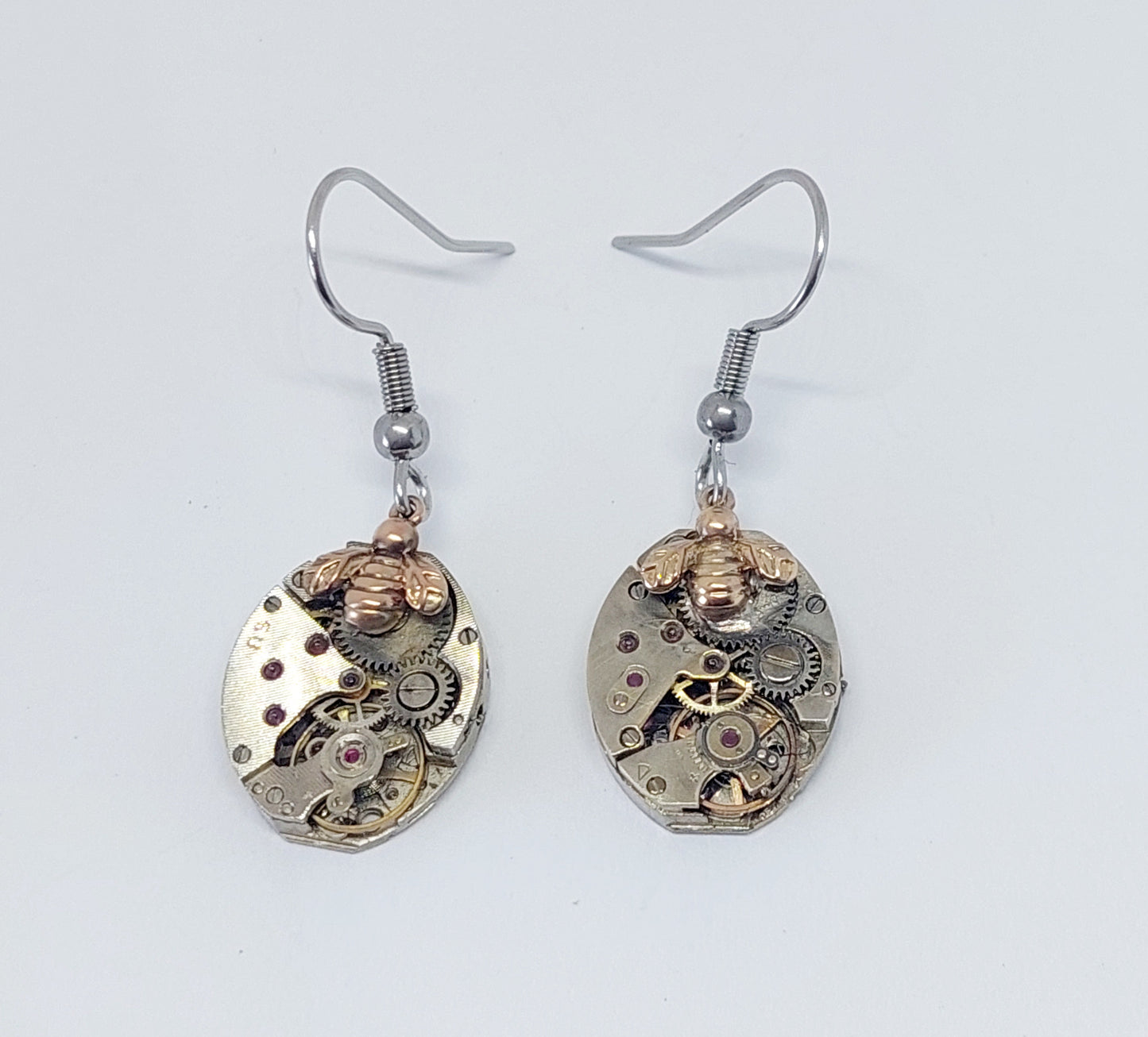 Timepiece Mixed Metal Earrings - Tiny Golden Bees