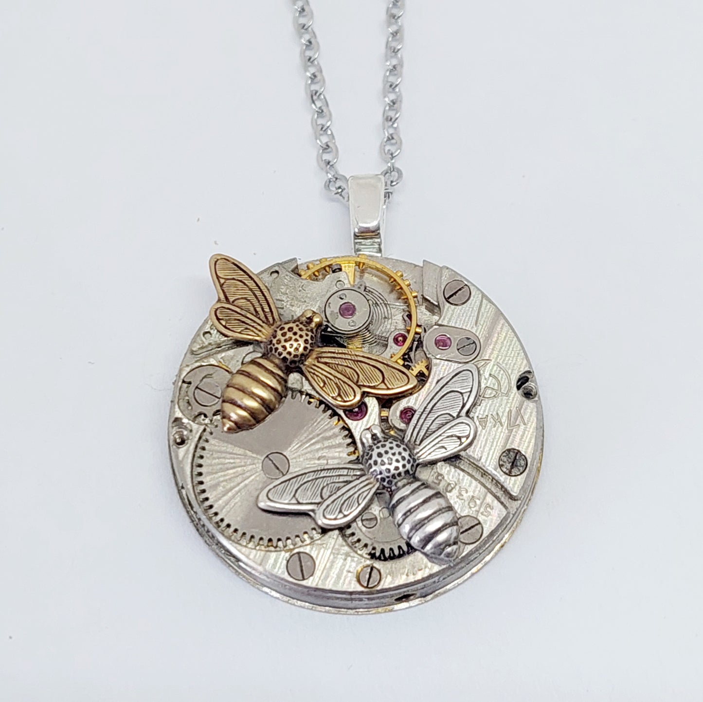 BESTSELLER!! Mixed Metal Timepiece Pendant - Bees