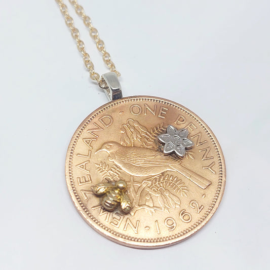 Bestseller! NEW!! Re-minted One Penny Pendant with Tiny Embellishments