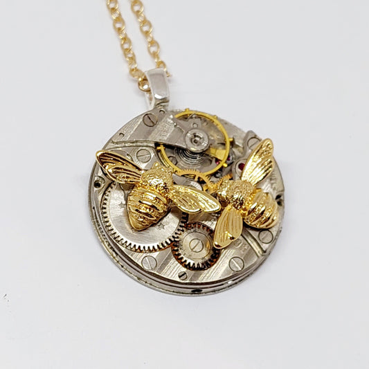 BESTSELLER! NEW!! Timepiece Pendant with Golden Honeybees