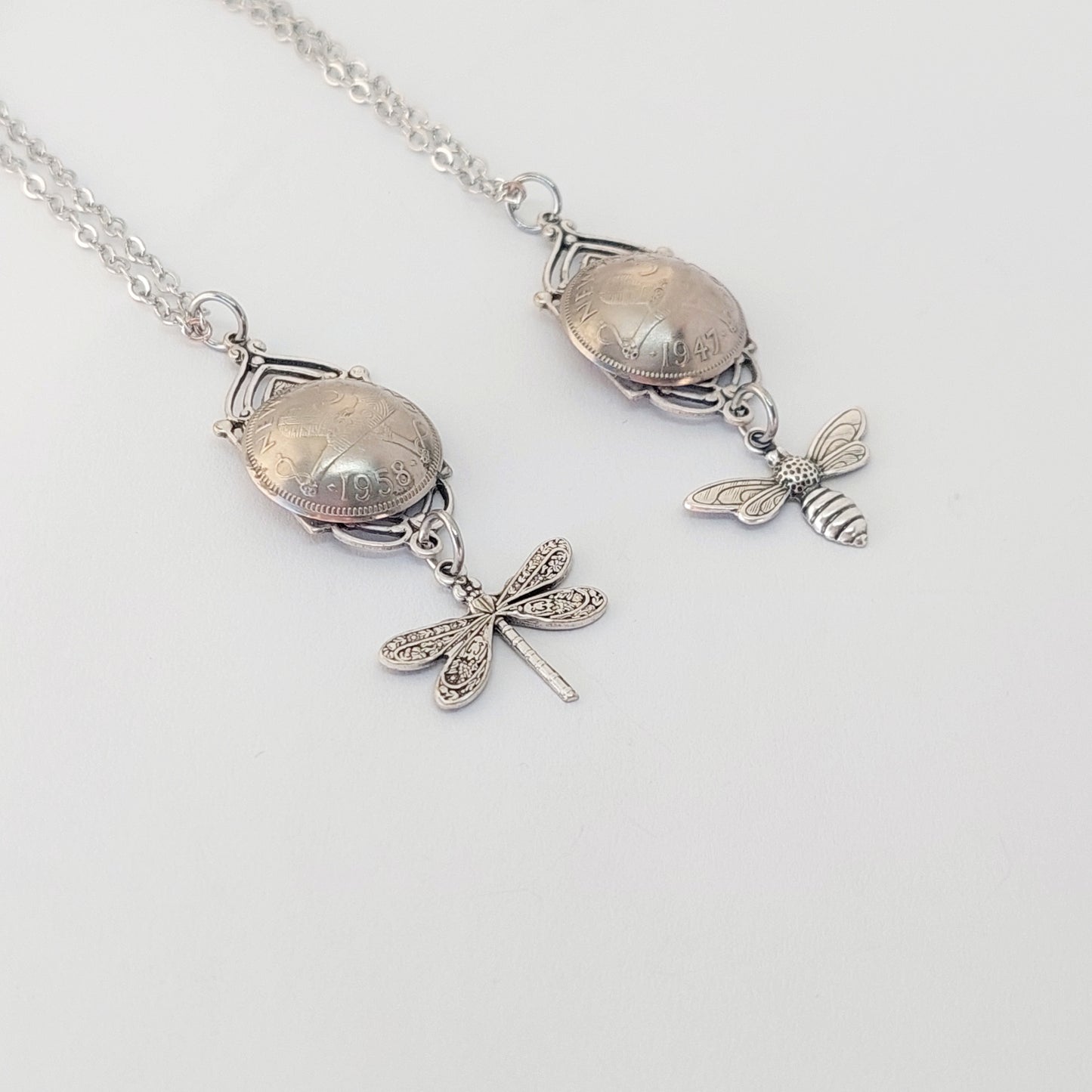 Re-minted Art Deco Window Pendant with Bee or Dragonfly - Silver