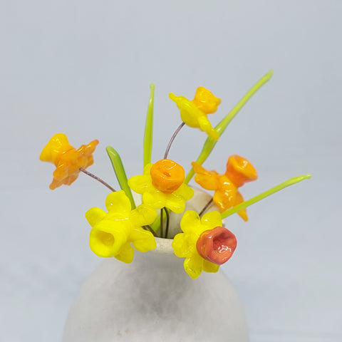 NEW!! Glass Art - Large Sunny Mini Daffodil Bouquet