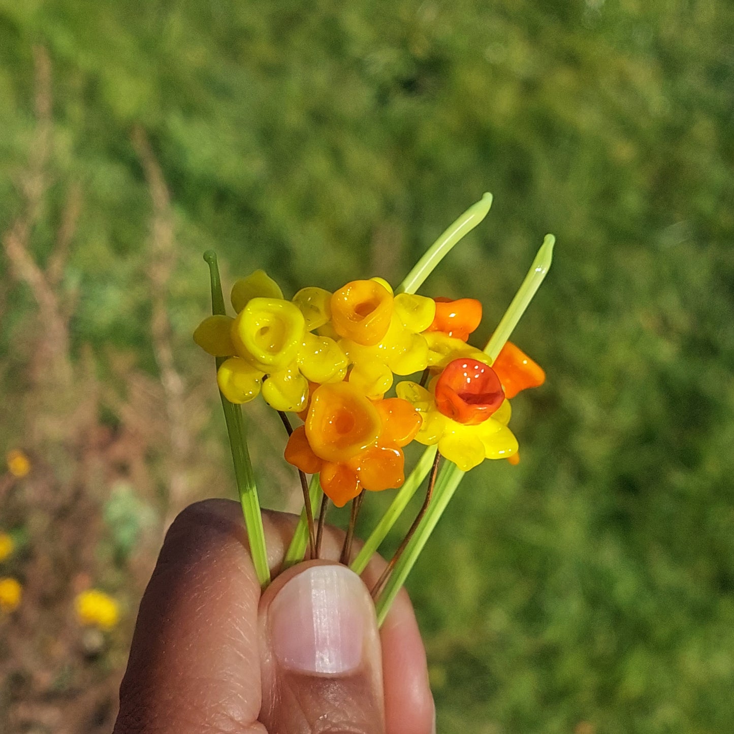 BESTSELLER! Glass Art - Large Sunny Midi Daffodil Bouquet