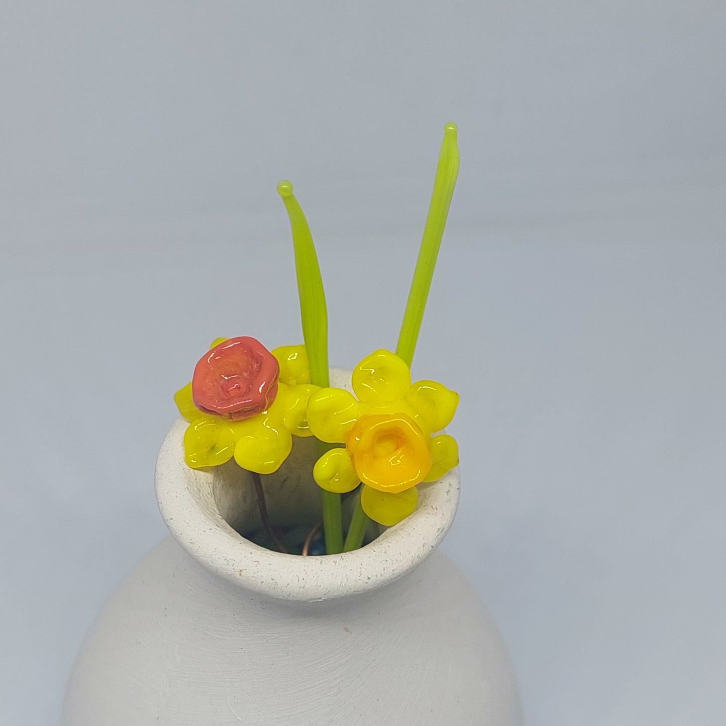 Glass Art - Tiny Sunny Daffodil Mini Bouquet
