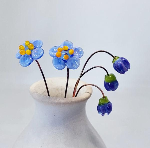 NEW!! Glass Art Forget Me Nots - Tiny Bouquet