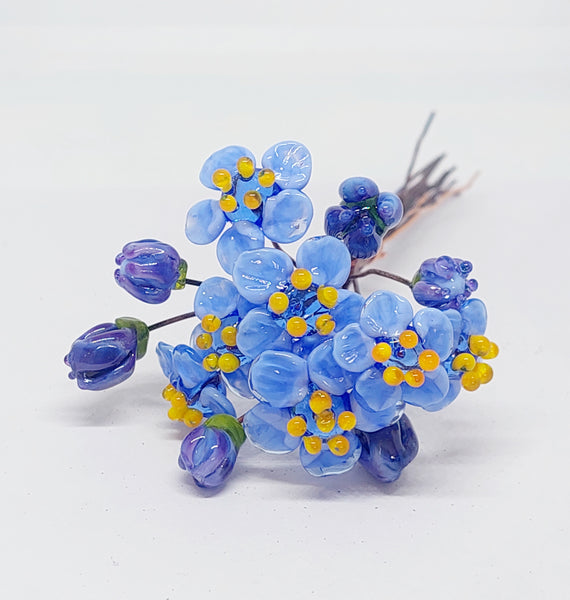 NEW!! Glass Art - Forget Me Nots - Grand Bouquet