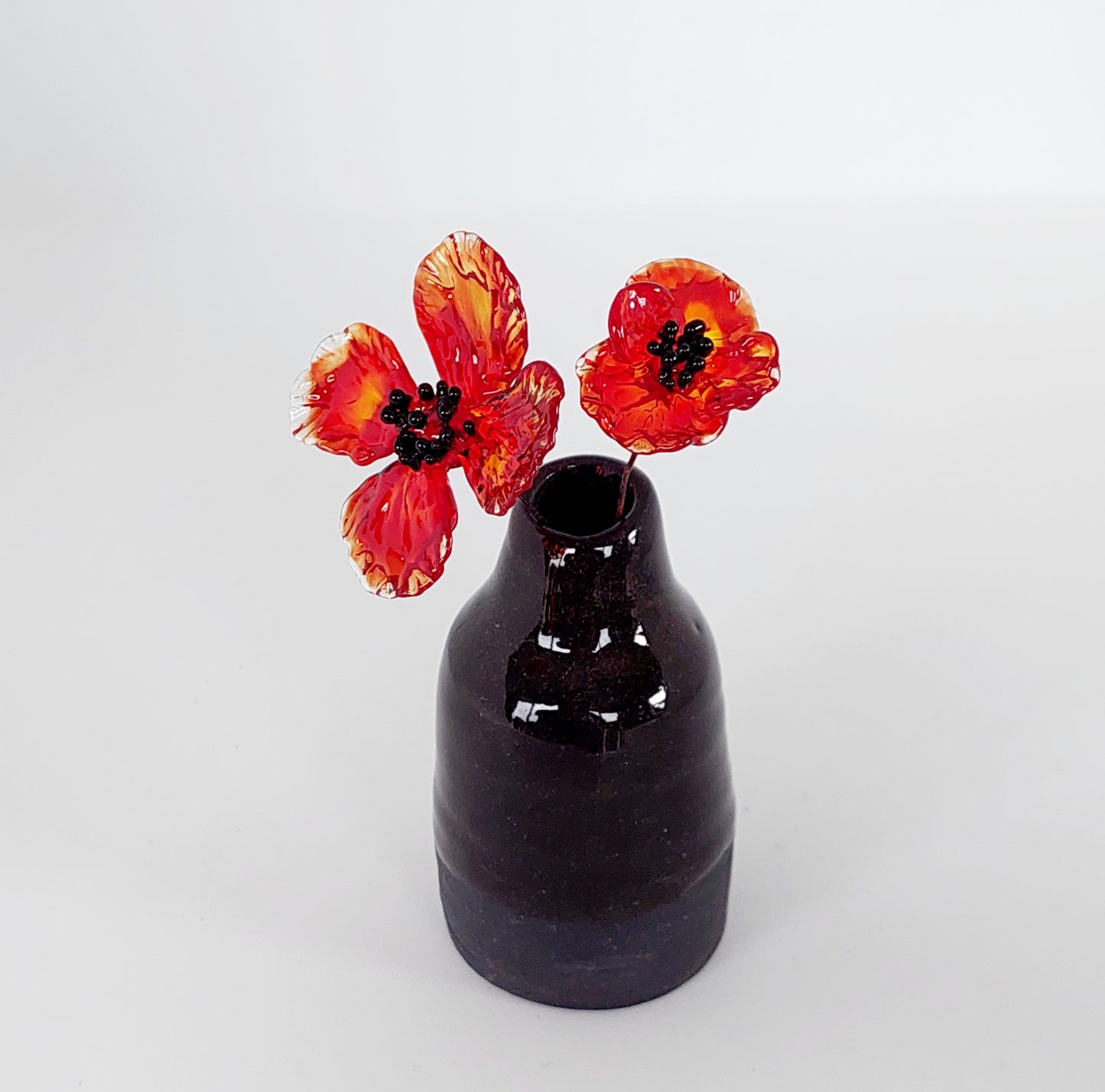 Glass Art - Anzac Red Poppy Stems