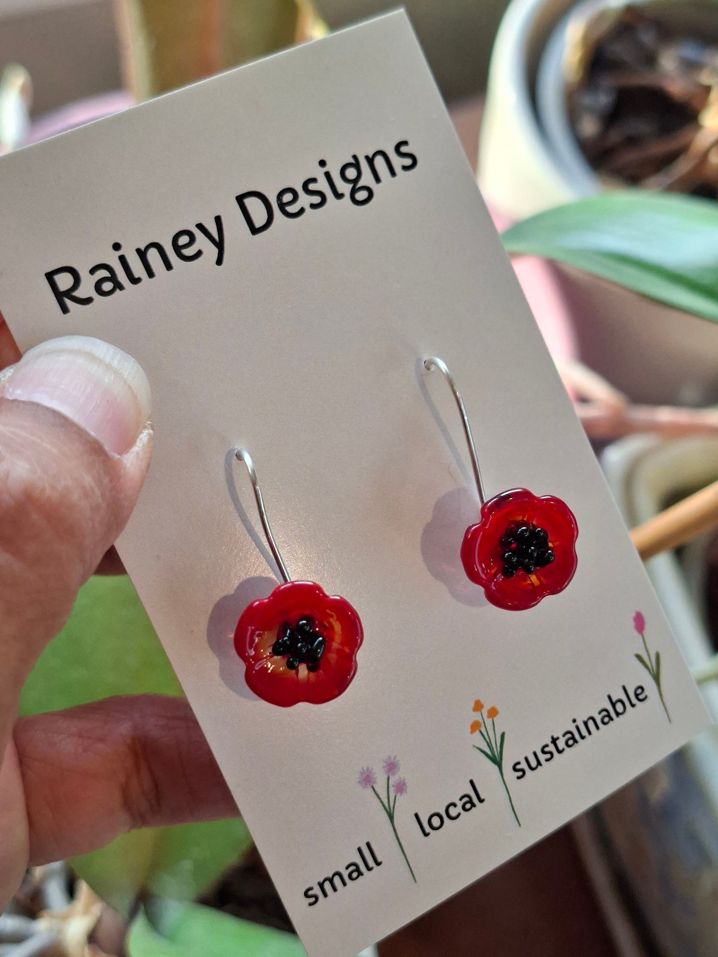 NEW! Glass Art Anzac Poppy Earrings - Two sizes
