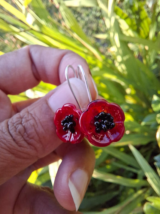 Glass Art - Anzac Enamel Red Earrings (small and large)