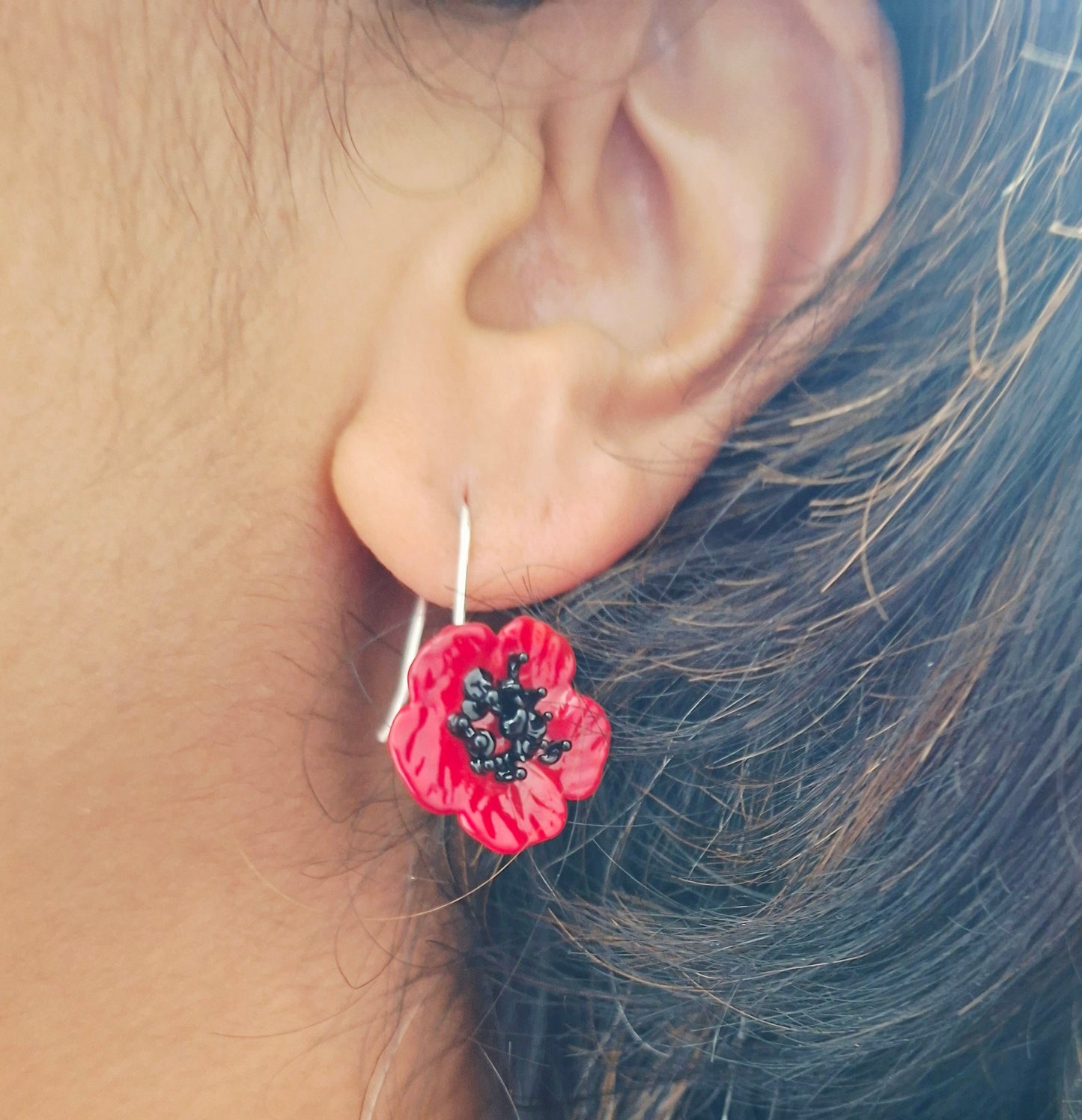 NEW! Glass Art Anzac Poppy Earrings - Two sizes