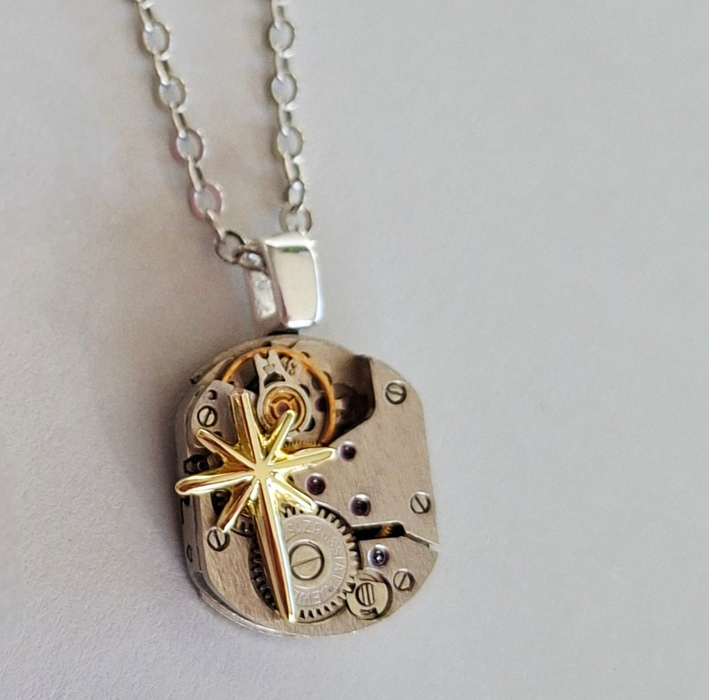 NEW! Matariki collection - mini timepiece oblong pendant with gold star