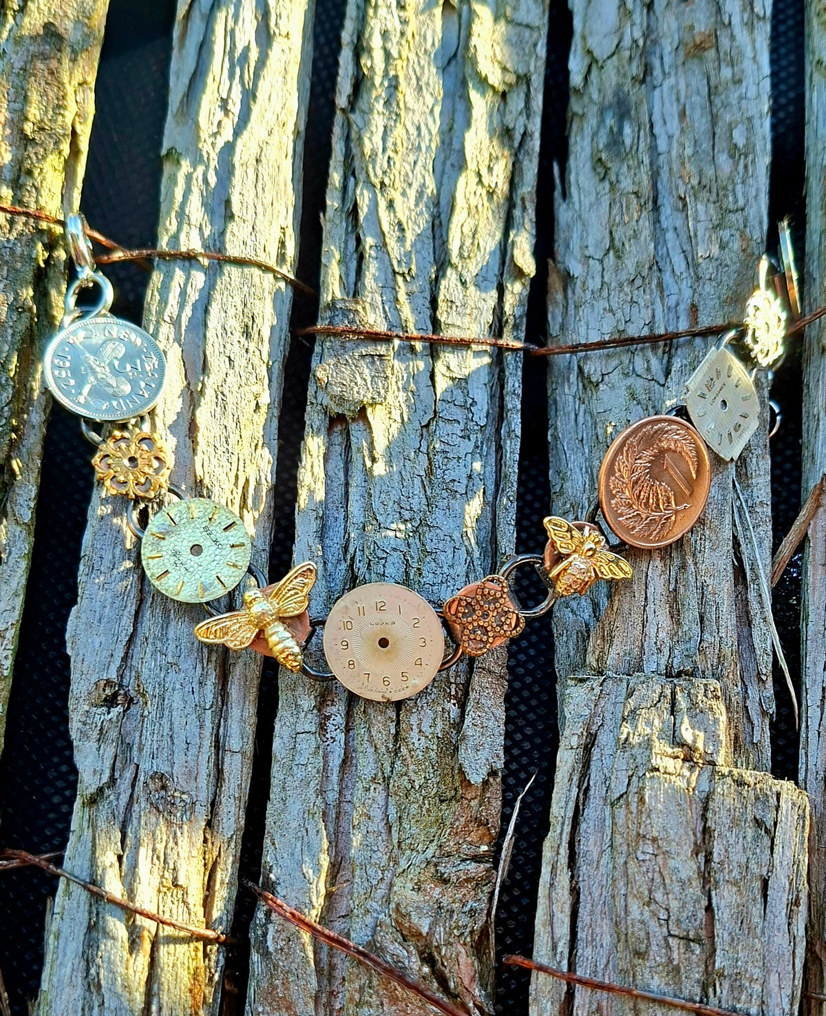 NEW! Vintage Eclectic Bracelet with timepieces and coins