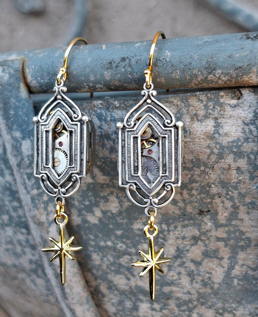 NEW! Mixed Metal Celestial Timepiece Earrings