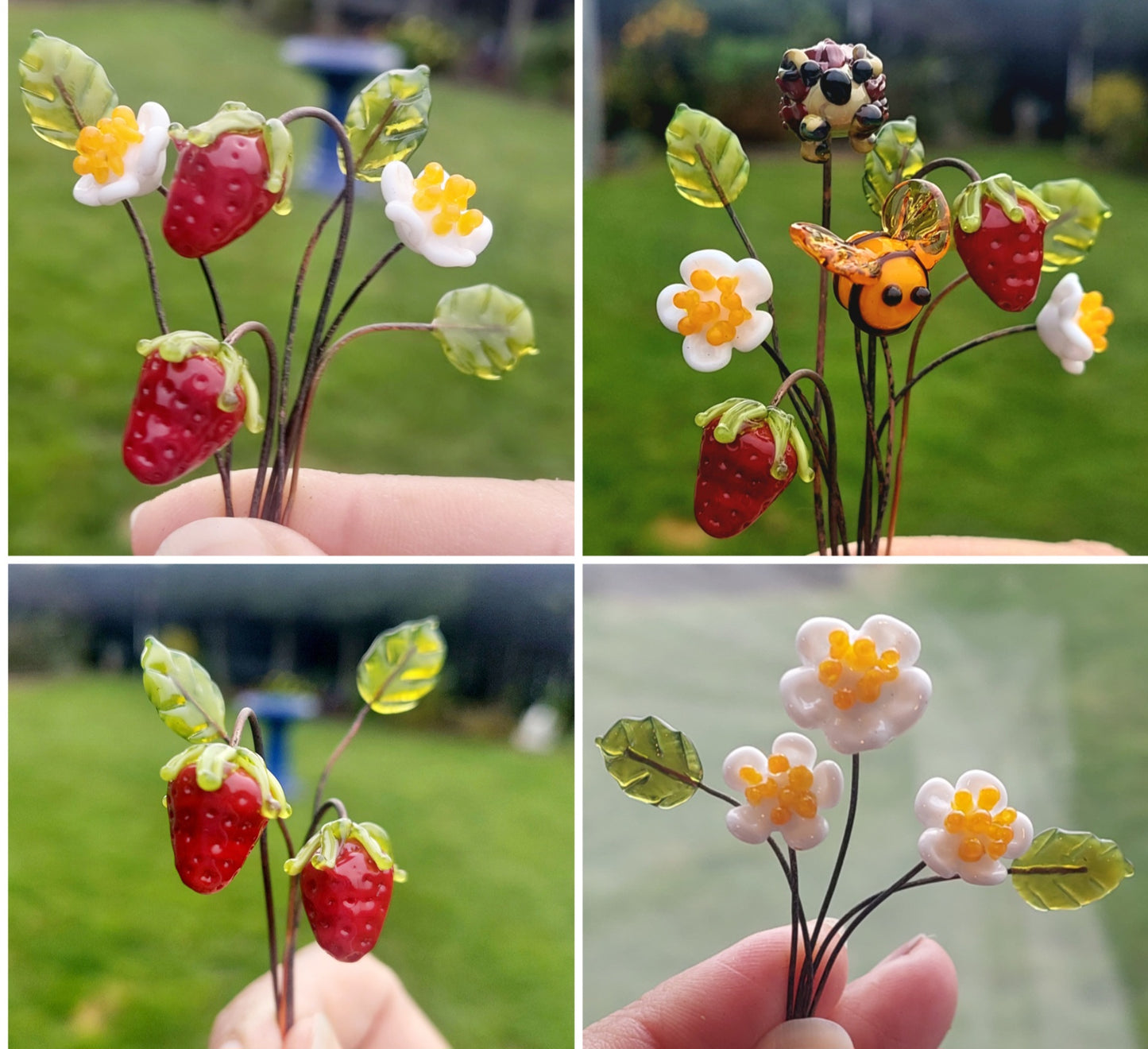 NEW!! Glass Art - Strawberry Flowers Tiny "Specialised" Bouquet