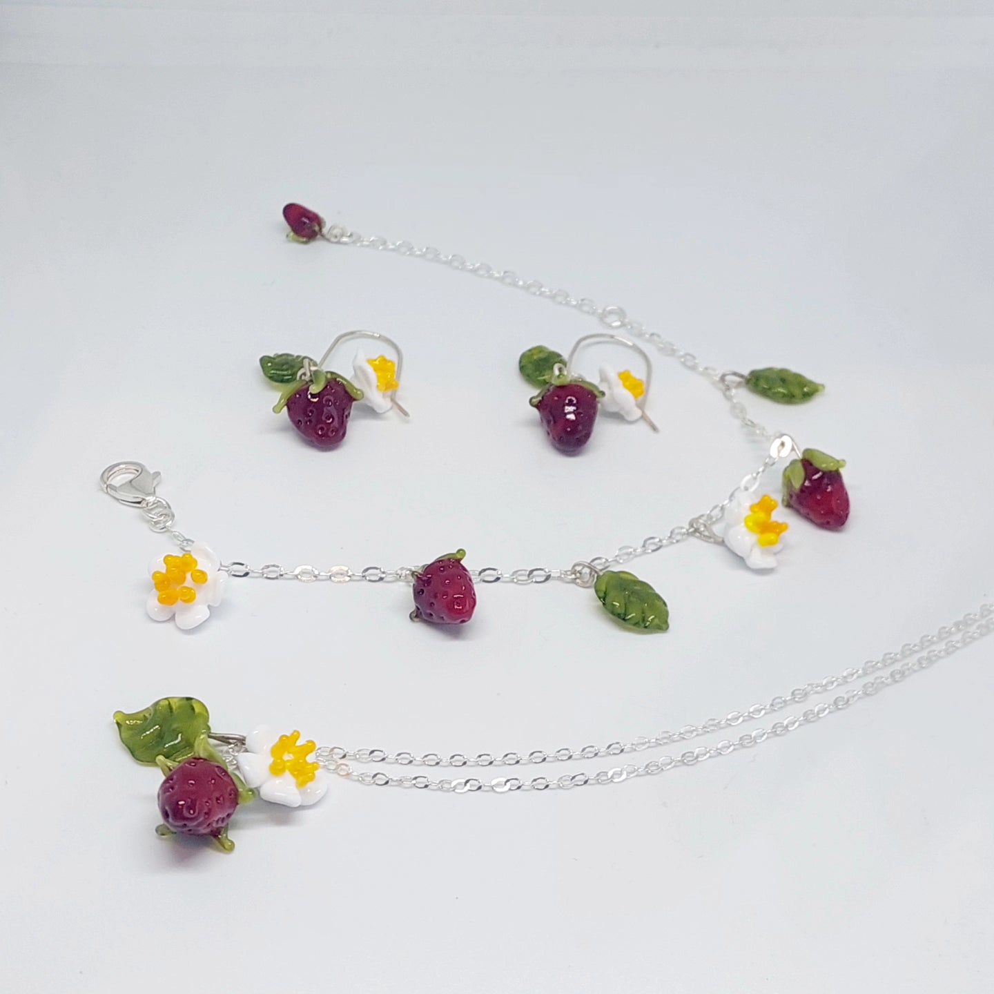 NEW!! Glass Art - Small Strawberry Cluster Necklace